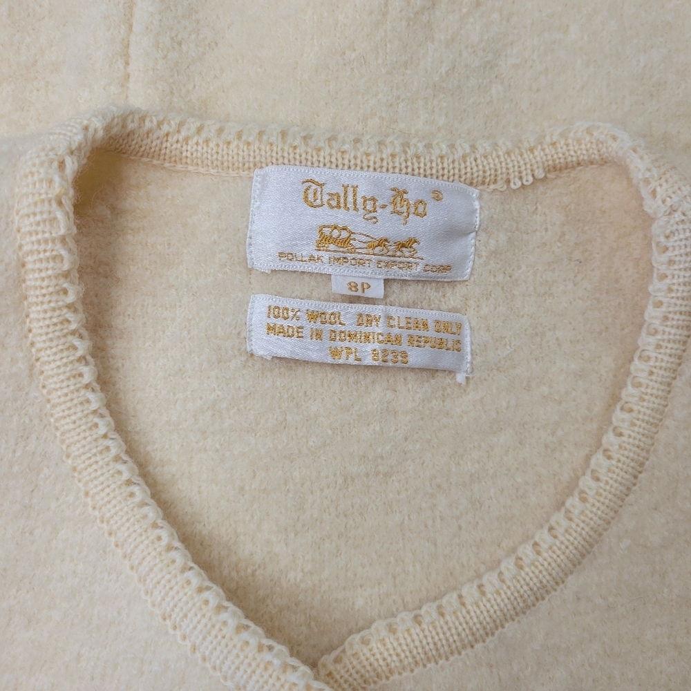 Tally Ho Wool Longsleeve Cropped Gold Button Cream Sweater, Size 8p - Picture 6 of 6